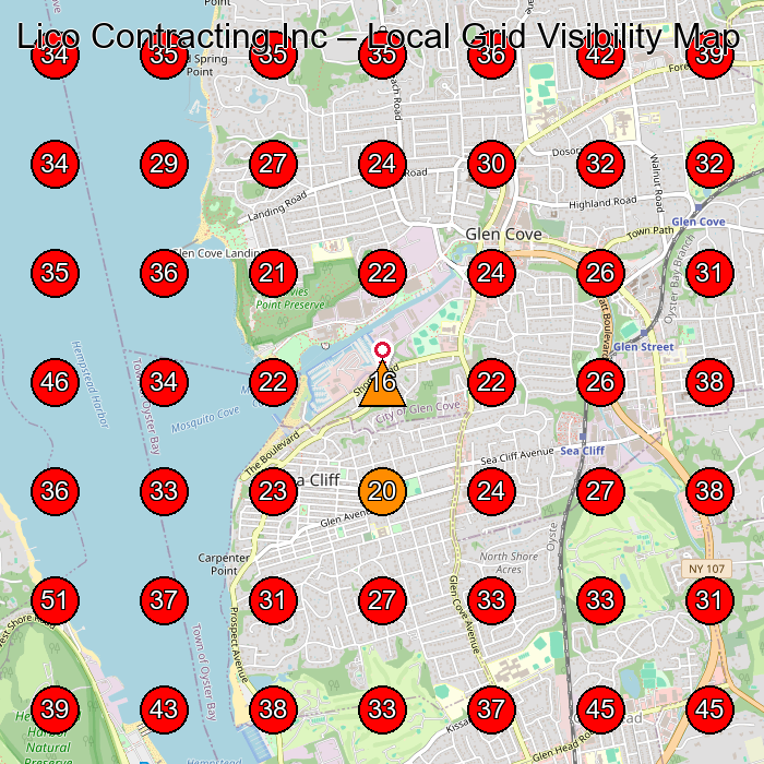 Lico Contracting Inc GeoGrid visibility map for General Contractor in Glenwood Landing